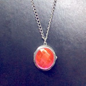 Avenue Pink gemstone clock necklace with long chain